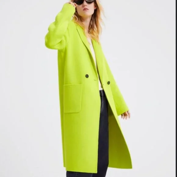 Zara neon yellow/green long coat - Picture 3 of 5